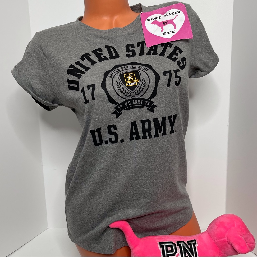 Victoria’s Secret PINK S M L Logo U.S. Army Crewneck T-shirt Short-sleeve Top